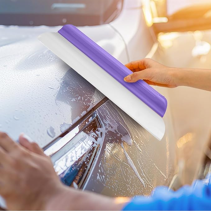 2 Pack 14 inch Car Drying Squeegee Longer Silicone Automotive Water Wiper Flexible Auto T-Bar Rubber Blade for Car Windshield Glass Window Bathroom Shower Squeegees Wash Tool (Purple)