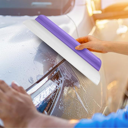 2 Pack 14 inch Car Drying Squeegee Longer Silicone Automotive Water Wiper Flexible Auto T-Bar Rubber Blade for Car Windshield Glass Window Bathroom Shower Squeegees Wash Tool (Purple)