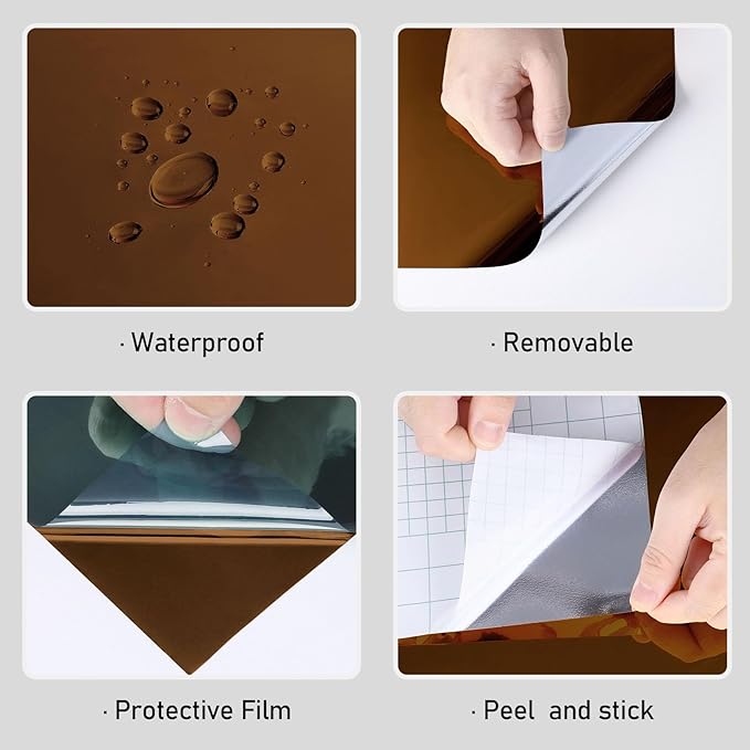 Wallercity Tawny Mirror Stickers for Wall Decor Peel and Stick Mirrors Contact Paper for Crafts Self Adhesive Flexible Mirror Sheets Wallpaper for Countertops Dresser Mirrors Wall Decor 15.8''x236''
