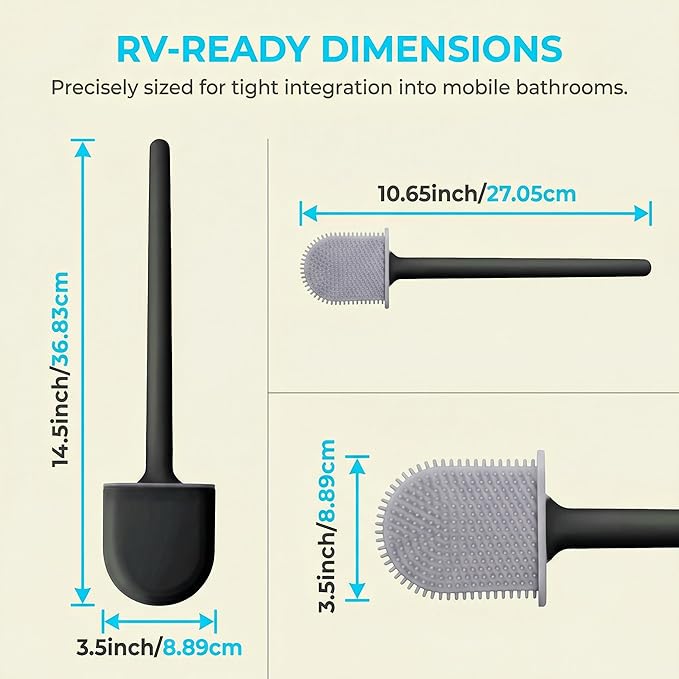 RV Silicone Toilet Brush with Holder, Toilet Bowl Brush for RV Travel Trailers/Campers, Anti-Drip Anti-Roll Compact Toilet Cleaner for Small Bathroom,Made by RVers for RVers