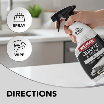 Weiman Quartz Countertop Cleaner and Polish - Clean and Shine Your Countertops Islands and Stone Surfaces with UV Protection, 24 Ounce with MicroFiber Towel, 2 Pack