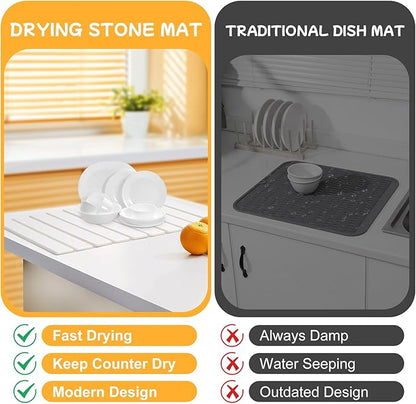 Oxydrily Stone Drying Mat for Kitchen Counter, Large Stone Dish Drying Mat Foldable, Absorbent Diatomaceous Earth Bath Mat Quick Dry for Kitchen Dishes Bottles Cups Bathroom Any Countertop 23" x 15.3"