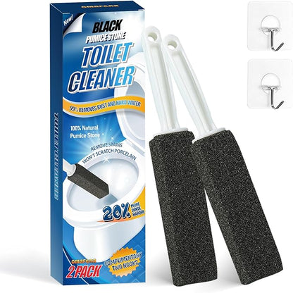 Black Pumice Stone Toilet Bowl Cleaner,Pumice Cleaning Stone with Handle and Hook,Scrubs Tough Hard Water Stains Away On Toilets, Bathtubs,Tiles&Sinks,Pumice Toilet Brush (2)