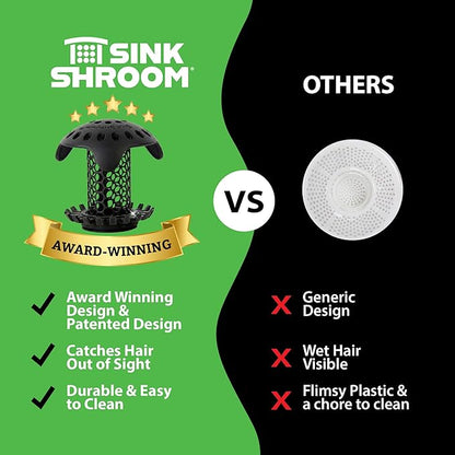 SinkShroom Ultra Bathroom Sink Drain Protector, Stainless Steel, Matte Black, Hair Catcher with Multiple Drain Adapters