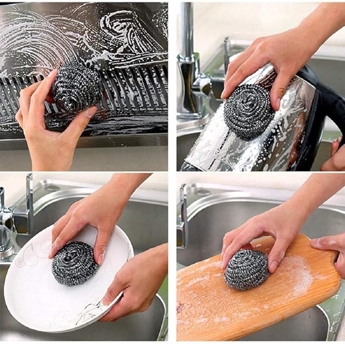 6 Pack Stainless Steel Scrubber,Reusable Metal Scrubber for Ovens,Kitchens,Sinks,Bathroom Cleaning,Heavy Duty Metal Scrubber for Scrubbing Stoves,Cast Iron,Pots,BBQ Grills,Dishes,Pans