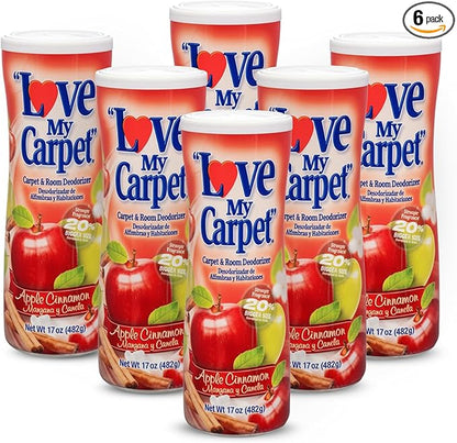 6 Love My Carpet | Carpet Deodorizer & Freshener Powder | 17 oz Pet Odor Eliminator for Strong Odor & Pet Urine | APPLE CINNAMON | Safe for Homes with Pets