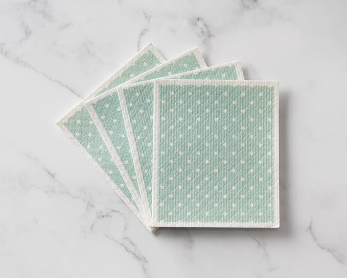 Martha Stewart Swedish Kitchen Absorbent Sponge Dish Cloths, Polka Dots, 8 Count