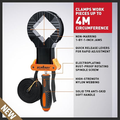 HORUSDY 4-Piece Band Clamp, Woodworking Frame Clamp Strap Holder for Picture Strap Clamp Strap Clamp (4-Piece Band Clamp)