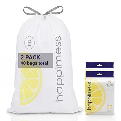 happimess 5.3 Gallon (20L) Drawstring Trash Bags, Lemon Scent, White, Heavy Duty MDPE Liners for Kitchen and Household, Odor Control, Custom Fit 40 Count (2 Packs of 20 Liners) HPM3100B-W-2SET