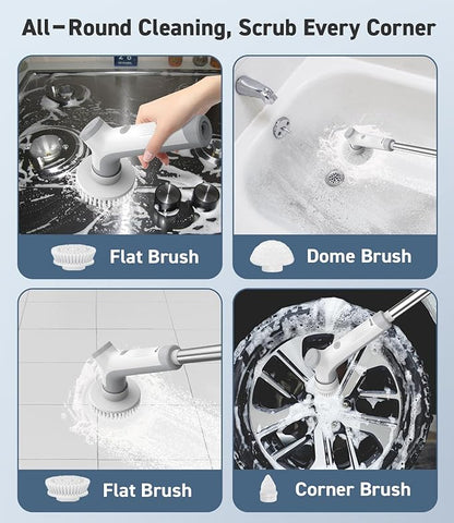 VEWIOR Electric Spin Scrubber, Cordless Cleaning Brush with 3 Adjustable Angle 2 Speeds 3 Replaceable Brush Heads for Floor Bathroom Tub Tile Kitchen Window