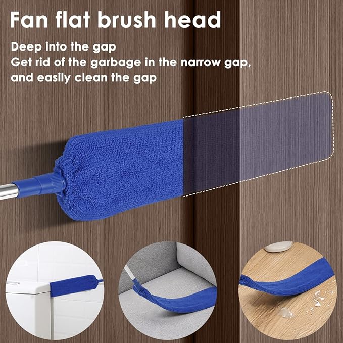 Gap Dust Cleaner Retractable Microfiber Gap Dust Brush Flexible Long Flat Gap Duster with Extendable Pole and Cloth Cover for Sofa Bed Furniture Bottom Ceiling Fan Blinds(Royal Blue)