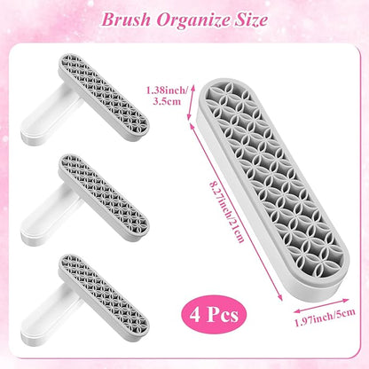 4 Pcs Silicone Makeup Brush Holder Stand, Multi-Purpose Cosmetic Organizer, Desktop Storage Box for Brush, Eyeliner Pencil, Art Supplies, Painting Pen, Sewing Tools, Grey