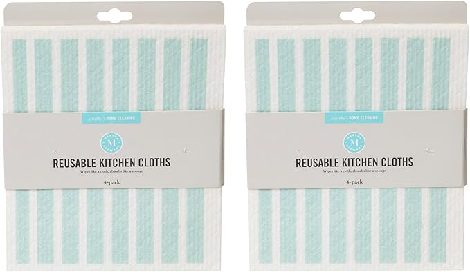Martha Stewart Swedish Kitchen Absorbent Sponge Dish Cloths, Teal Stripes, 8 Count