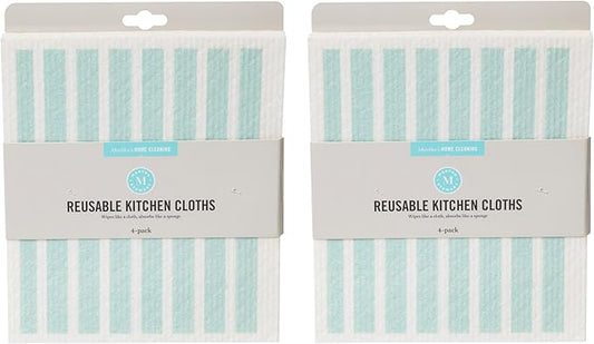 Martha Stewart Swedish Kitchen Absorbent Sponge Dish Cloths, Teal Stripes, 8 Count