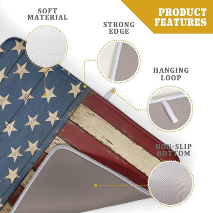 America Flag Star Stripes 4th of July Dish Drying Mat For Kitchen Counter Rustic Patriotic Independence Day Microfiber Absorbent Drying Mats Reversible Kitchen Countertop Drainer Pad 18x24 Inch