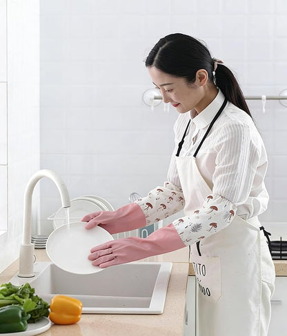 M Size Fleece Lined Cleaning Gloves, Waterproof PVC Household Gloves for Kitchen Dishwashing