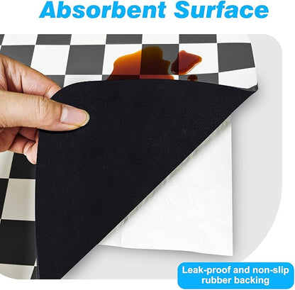 CooRug Checkered Dish Drying Mat for Kitchen Counter, Absorbent Non-Slip Coffee Mat, Heat Resistant Mat for Countertops Coffee Bar Decor 16" x 24" Black