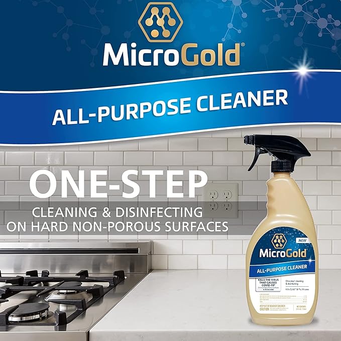 MicroGold All-Purpose Cleaner Spray Kills 99.9% of Bacteria and Viruses Bleach Free for Use in Kitchens and Bathrooms, 24 Fluid Ounces, 6 Pack