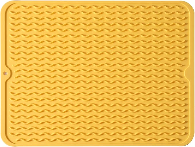 MicoYang Silicone Dish Drying Mat for Multiple Usage,Easy clean,Eco-friendly,Heat-resistant Silicone Mat for Kitchen Counter or Sink,Refrigerator or drawer liner Yellow L 16 inches x 12 inches