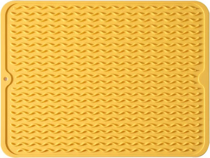 MicoYang Silicone Dish Drying Mat for Multiple Usage,Easy clean,Eco-friendly,Heat-resistant Silicone Mat for Kitchen Counter or Sink,Refrigerator or drawer liner Yellow L 16 inches x 12 inches