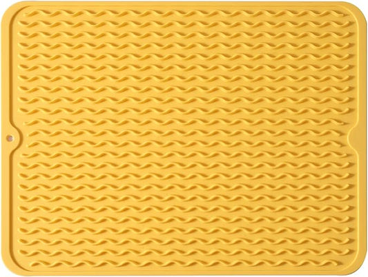 MicoYang Silicone Dish Drying Mat for Multiple Usage,Easy clean,Eco-friendly,Heat-resistant Silicone Mat for Kitchen Counter or Sink,Refrigerator or drawer liner Yellow L 16 inches x 12 inches