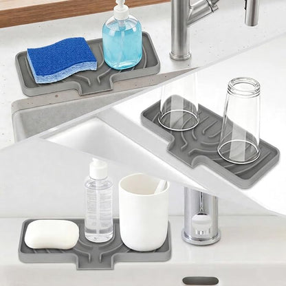 GUUKIN Sponge Holder for Kitchen Sink, Sink Caddy and Soap Tray | 10x4 inch Kitchen Sink Organizer | Compatible with Scrub Daddy, Kitchen Sink Accessories (Grey)