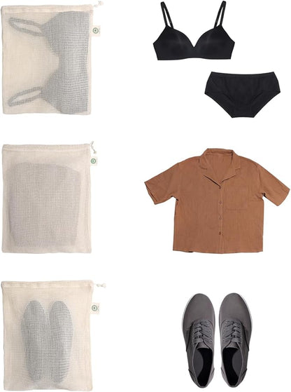 Cotton Mesh Laundry Bags - 3 Pack Large for Washing Machine, Lingerie, Underwear and Bra - Easy Drawstring Closure, Microplastic-Free and Sustainable