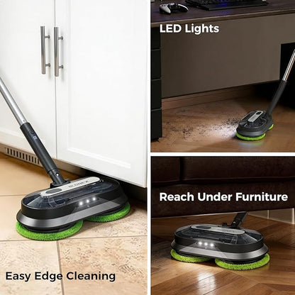 Cordless Electric Mop with Spray & Detachable Water Tank, Lightweight Electric Spin Mop with Headlights for Hardwood Tile Laminate Floors, Long-Lasting Battery, Self-Propelled Floor Cleaner