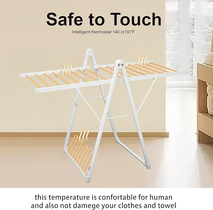 Electric Heating Clothes Drying Rack,Foldable Clothes Drying Rack,Suitable for Drying Clothes, Shoes and Socks.Plug & Play,Space Gray,Aluminum Alloy (White, 1 Tiers)