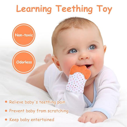 2Pack Silicone Teething Mitt, Soothing Infant Teething Mitten Pain Relief, Prevent Scratches Glove, Safe Silicone Teething Toys for 0-12 Months