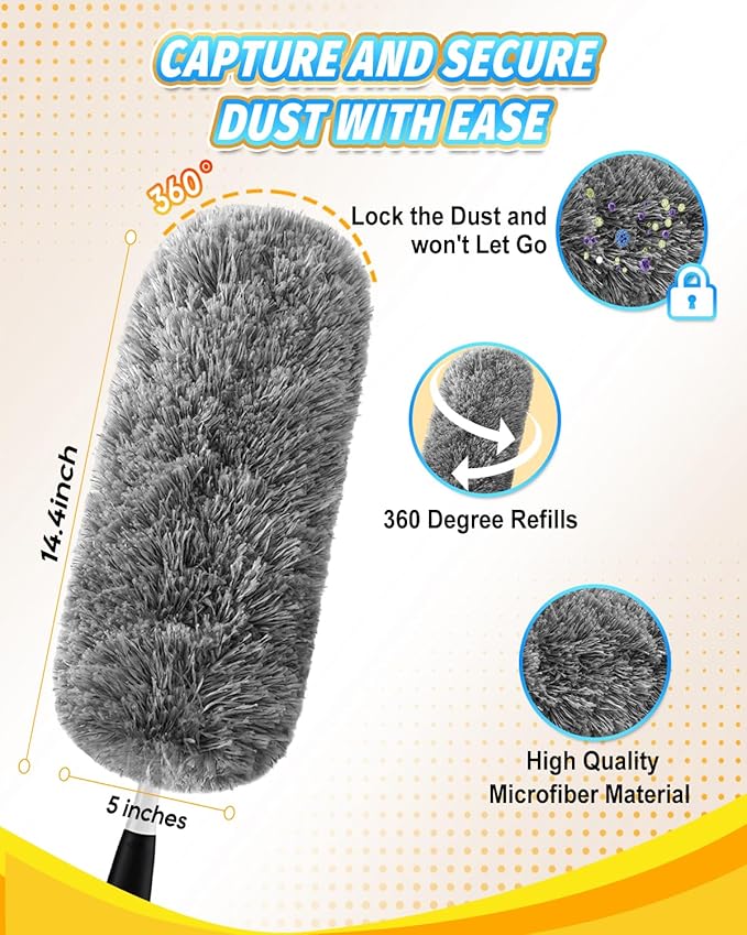 KEEPOW 4 Pack Upgraded Microfiber Duster Refills Compatible with OXO Extendable Duster, Reusable Washable Head Replacements for Cleaning, Compatible with OXO Microfiber Duster (Handle Not Included)