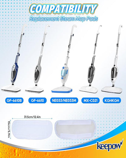 KEEPOW 6 Pack Upgraded Microfiber Pads Replacement Fit for Neugo Steam Mop for Hardwood Floors NE033/NE033M Compatible with GorFanty GF-6610B/ GF-6610, Washable Floor Mop Cloth for KGHKGH Attachments