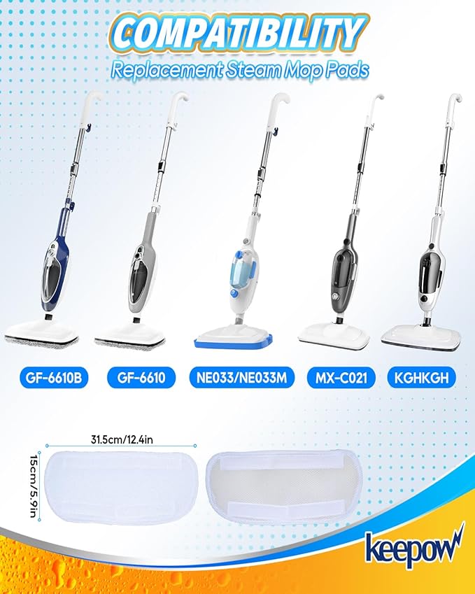 KEEPOW Upgraded Microfiber Replacement Pads Compatible with GorFanty Steam Mop GF-6610B/GF-6610 Fit for Neugo Steam Mops NE033/NE033M, Reusable Mop Pads for Mxnsewr Steam Cleaner Accessories 4PCS