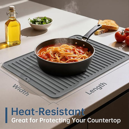 Songrey 24" x 18" Silicone Dish Drying Mat, Kitchen Counter Drying Pad for Sink Dishes or Under Rack, Multi-Use as Heat Resistant Trivet, Coffee Bar Mat
