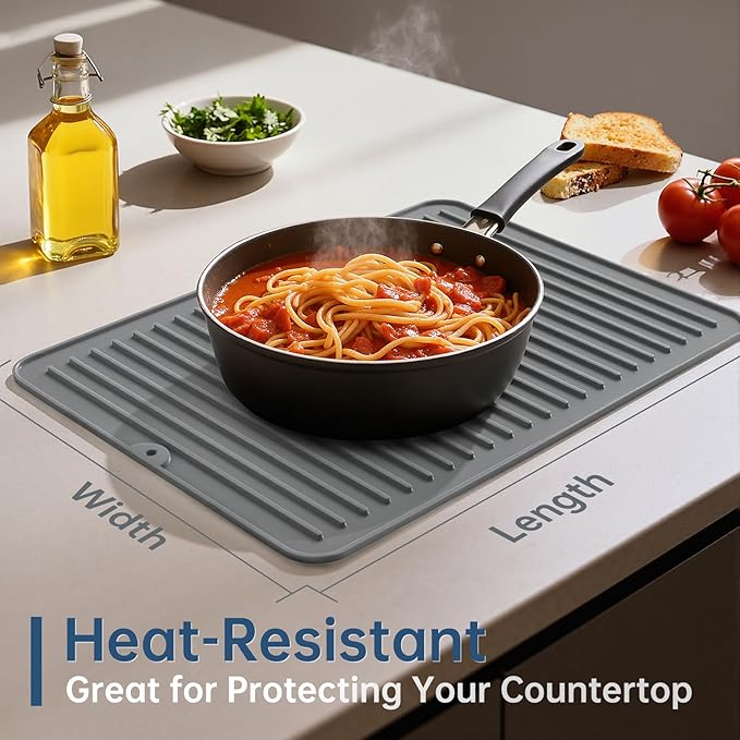 Songrey 16" x 6.5" Silicone Dish Drying Mat, Kitchen Counter Drying Pad for Sink Dishes or Under Rack, Multi-Use as Heat Resistant Trivet, Coffee Bar Mat