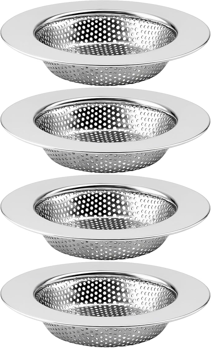 4-Pack Kitchen Sink Drain Strainer, Sturdy Stainless Steel, for Most Kitchen Sink, Effectively Catches Food Particles to Keep Drain Cleanliness, Ease of Cleaning, Outer Diameter 4.5 Inch