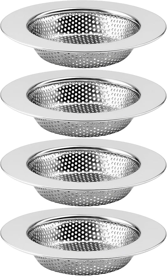 4-Pack Kitchen Sink Drain Strainer, Sturdy Stainless Steel, for Most Kitchen Sink, Effectively Catches Food Particles to Keep Drain Cleanliness, Ease of Cleaning, Outer Diameter 4.5 Inch