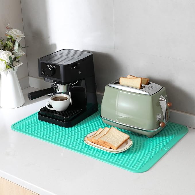 MicoYang Silicone Dish Drying Mat for Multiple Usage,Easy clean,Eco-friendly,Heat-resistant Silicone Mat for Kitchen Counter or Sink,Refrigerator or Drawer Liner Mint 3XL 28 inches x 18 inches