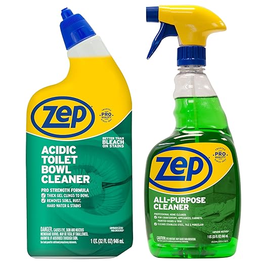 Zep Acidic Toilet Bowl Cleaner 32 oz (1 Unit) and Zep All-Purpose Cleaner 32 oz (1 Unit) – Toilet Bowl Cleaner with All-Purpose Surface Cleaner for Complete Bathroom Cleaning