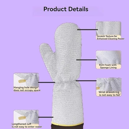 Dishwashing Gloves Non-Scratch Nylon Cleaning Mittens Stainless Steel Wire Balls Hanging Strap for Kitchen Housework