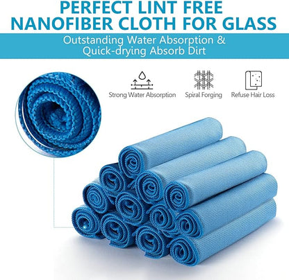 12 Pcs Microfiber Glass and Window Cleaning Cloths,12" x 12" Lint Free Streakless Buff Polishing Cloth,Quickly Clean Windows, Windshields, Mirrors, and Shower Glass Doors,Washable and Reusable