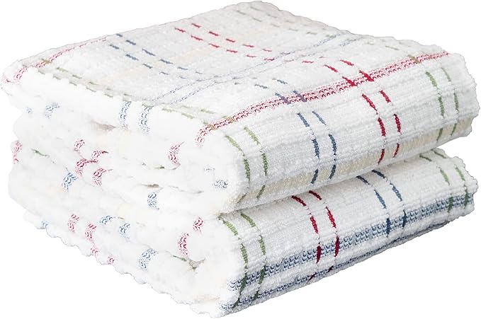 Ritz Royale Collection 100% Combed Terry Cotton, Highly Absorbent, Kitchen Towel Set, 13-3/4" x 12", 4-Pack, Solid & Checked, Paprika