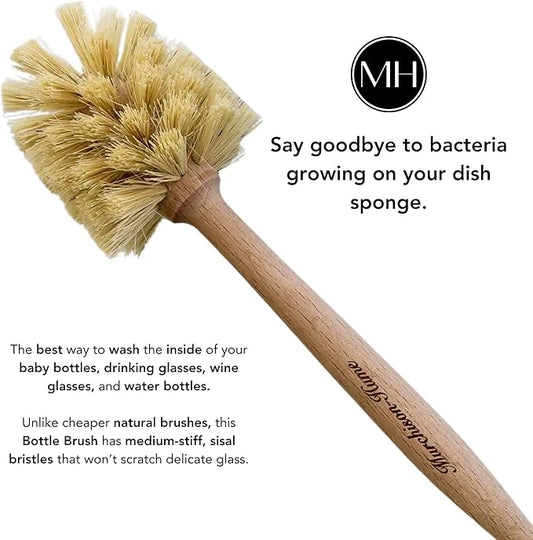 Murchison-Hume Natural Bottle Brush - Eco-Friendly & Biodegradable Bottle Brush with Beechwood Handle and Sisal Bristles, Bamboo Dish Brush for Baby Bottles, Glassware, and More
