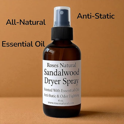 Natural Dryer Ball Spray, 4 oz, Patchouli, Lavender,Essential Oil Laundry Refresher, Fabric Freshener for Clothes, Linens & Wool, Anti-Static & Odor Neutralizer, Made in the USA (Sandalwood)