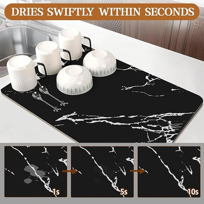 Absorbent Coffee Mat, 24"x16" Dish Drying Mat Coffee Mat Bar Accessories, Hide Stain Rubber Backed Absorbent Dish Drying Mat for Kitchen Counter Fits Under Coffee Maker or Machine (Black)