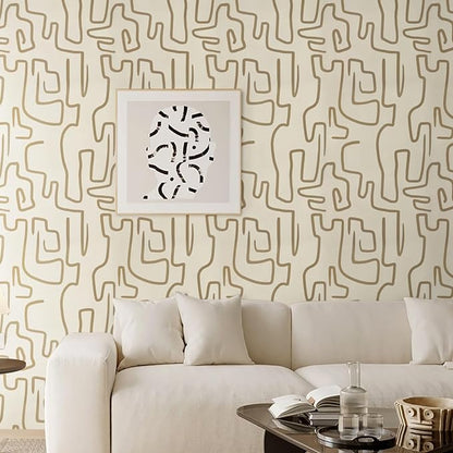 Ismoon 17.3"X393" Wallpaper Peel and Stick Modern Gold Peel and Stick Wallpaper Abstract Scribbles Wall Paper Removable Self-Adhesive Waterproof Wall Paper for Bathroom Decoration Vinyl Film Roll