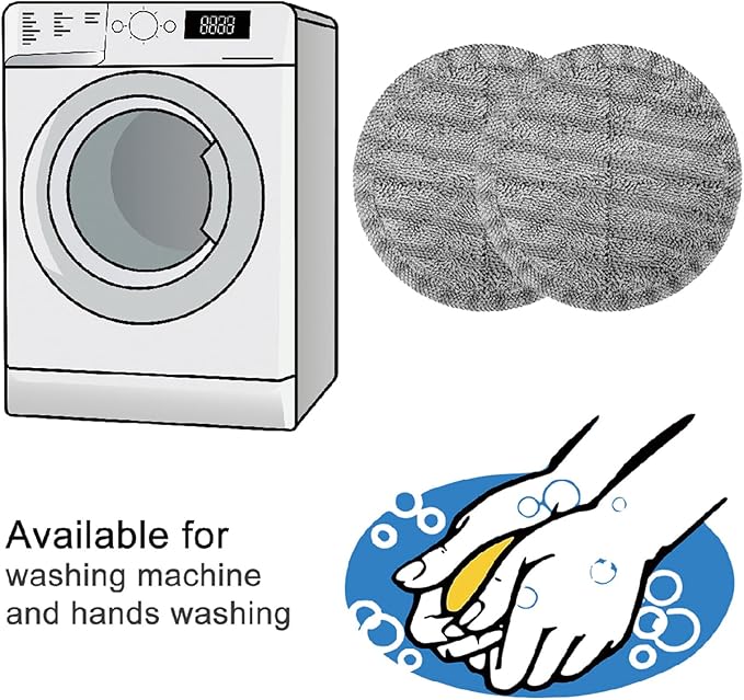 4-Pack 6.3in Electric Mop Replacement Pads – Gray High-Absorbent Soft/Hard Bristle Pads for Floor Care – Fits Most Spin Mop Machines, Hardwood & Tile Floors