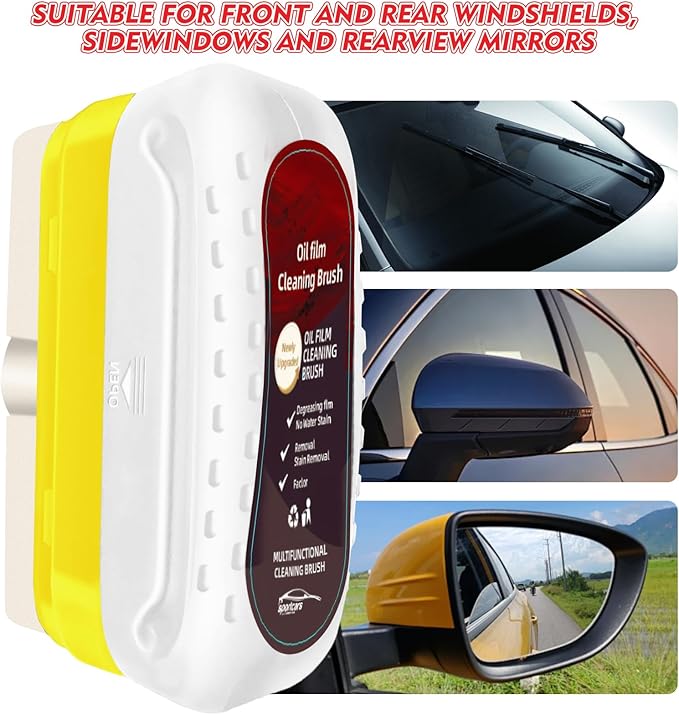 Automotive Oil Film Cleaning Brush with Reusable Foam Sprayer, Upgraded Antifog Glass Cleaning Board, Glass Oil Film Remover for Car Windows & Windshields, Versatile Car Glass Cleaner Brush (White)