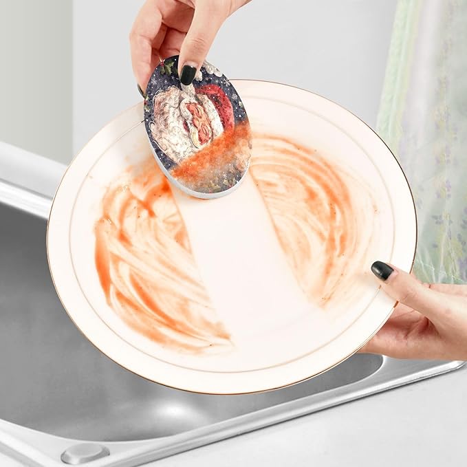 Christmas Santa Claus Kitchen Scrub Sponges, Pop-up Kitchen Cleaning Sponges Reusable Dish Washing Sponges for Bathroom Household Cleaning 3 Pack - Non Scratch Scrubber