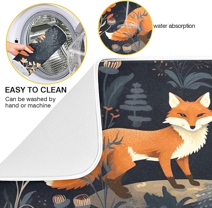 Dish Drying Mat Kitchen Counter Absorbent Two Foxes Coffee Sink Mat Dish Drainer Pad 18 Inch x 16 Inch